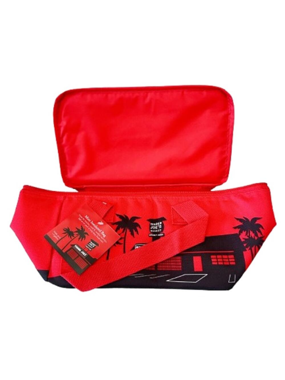 TRADER JOE'S Mini Insulated Red Lunch Tote Bag Palm Trees Cooler Box NWT